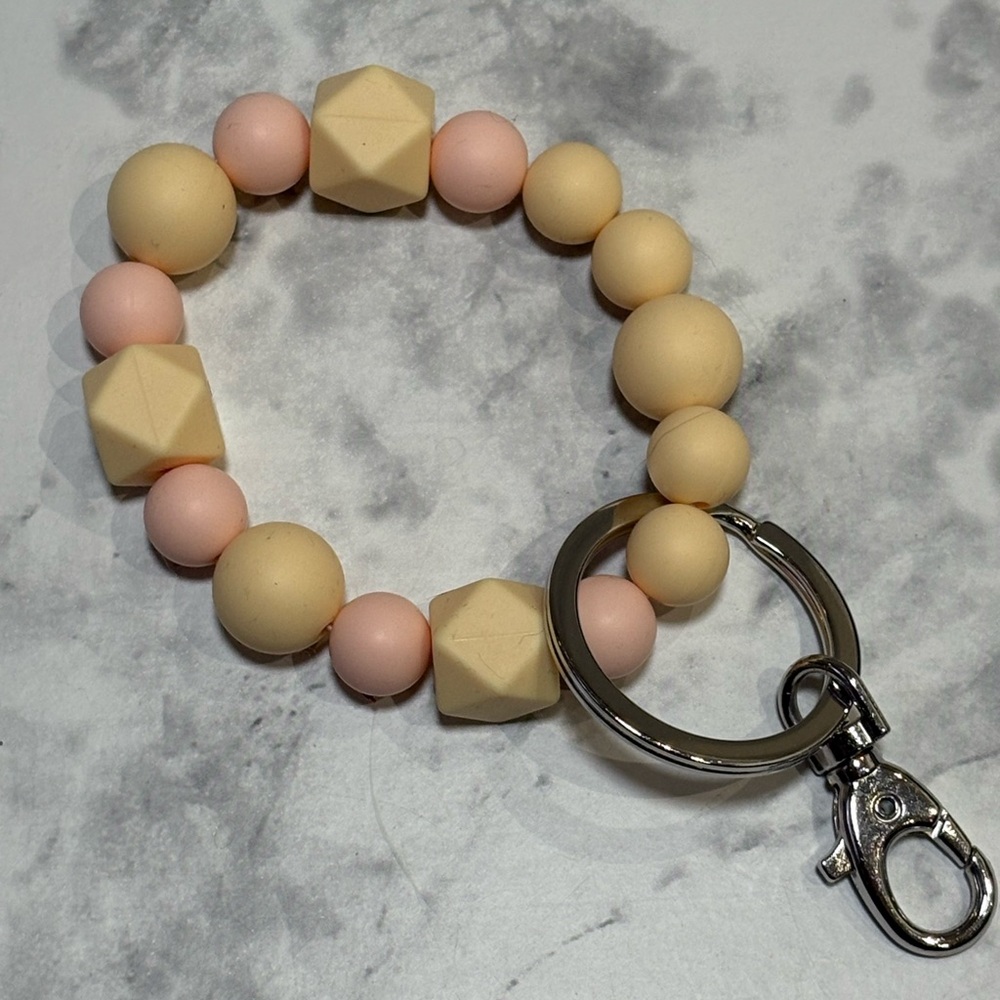 Yellow and Peach Beaded Wristlet Keychain